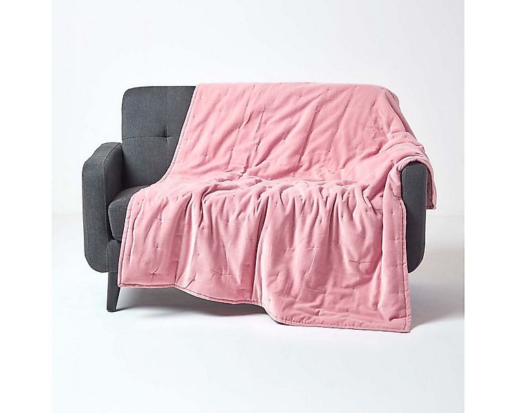 Plaid Wattierte Tagesdecke aus Samt, rosa, 125 x 150 cm, Homescapes günstig online kaufen