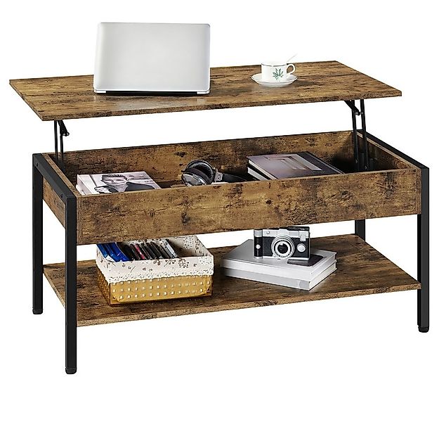 Yaheetech Couchtisch, mit höhenverstellbarer Platte, Metallgestell günstig online kaufen