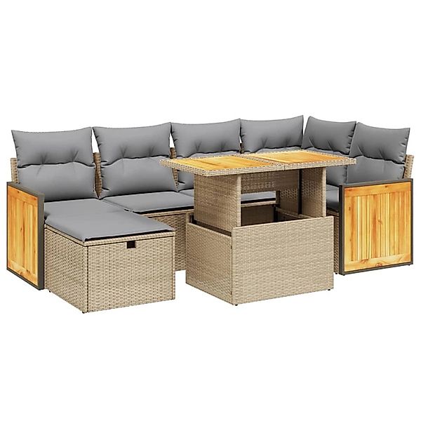 vidaXL 7-tlg Garten-Sofagarnitur mit Kissen Beige Poly Rattan Modell 415 günstig online kaufen