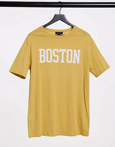 New Look – Boston – Oversize-T-Shirt in Senfgelb mit College-Schriftzug günstig online kaufen