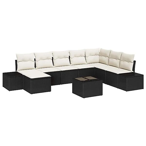 vidaXL Gartensofa-set mit Kissen 9-Tlg Schwarz Poly-Rattan 3347187 günstig online kaufen