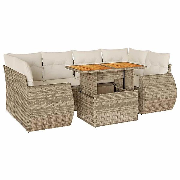 vidaXL 7-Tlg Garten-Sofagarnitur mit Kissen Beige Poly Rattan 3327229 günstig online kaufen