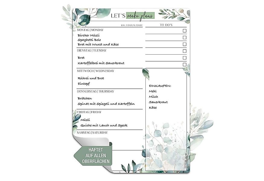 TOBJA Memoboard Essensplaner Woche, abwischbarer Menüplaner, Wochenplaner h günstig online kaufen