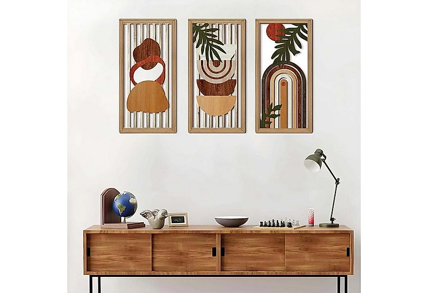 REDOM Wanddekoobjekt Wanddeko Wandbild Wandkunst 3er-Set Abstrakte Holzbild günstig online kaufen