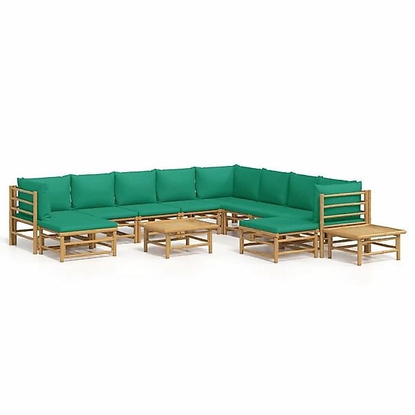 Vidaxl 12-tlg. Garten-lounge-set Mit Grünen Kissen Bambus günstig online kaufen