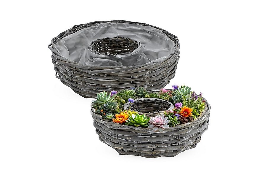 Spetebo Pflanzschale Rattan Pflanzring natur mit Folie 2er Set - 30 / 25 cm günstig online kaufen