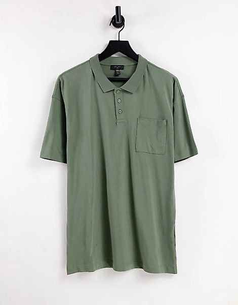 New Look – Oversize-Polohemd in Khaki-Grün günstig online kaufen