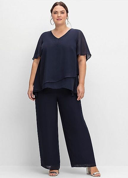 Sheego Jumpsuit Overall Kurzarm Innenbeinlänge ca. 76 cm günstig online kaufen