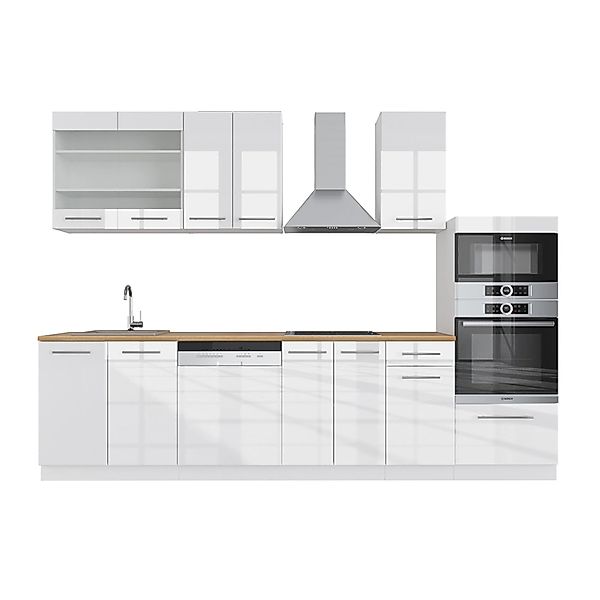 Vicco Fame-Line Küchenzeile Weiß 300 cm mit Hochschrankohne Arbeitsplatte günstig online kaufen