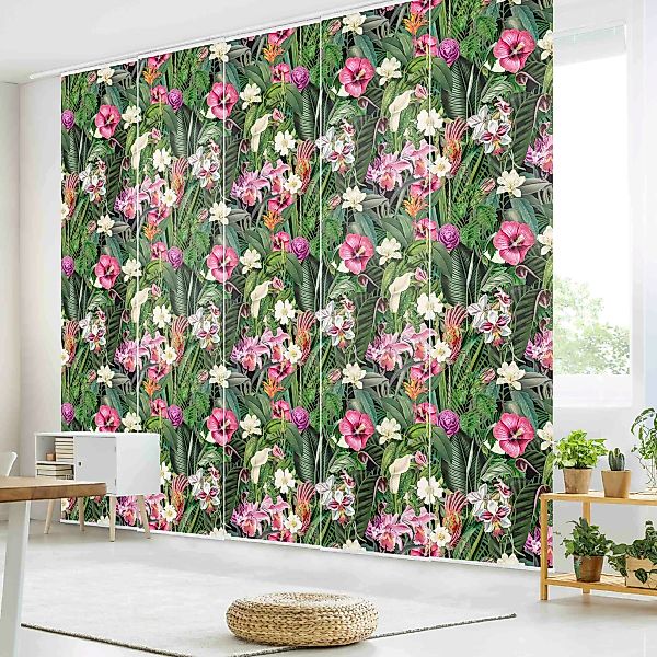 Schiebegardine Bunte tropische Blumen Collage günstig online kaufen
