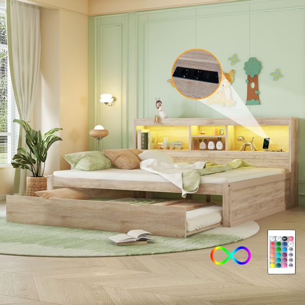 Flieks Kinderbett, LED Daybett Holzbett 140x200cm günstig online kaufen
