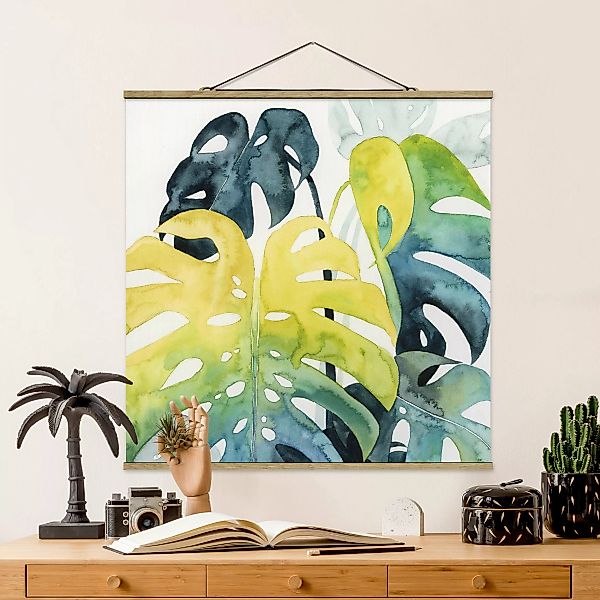 Stoffbild Blumen mit Posterleisten - Quadrat Tropisches Blattwerk - Monster günstig online kaufen
