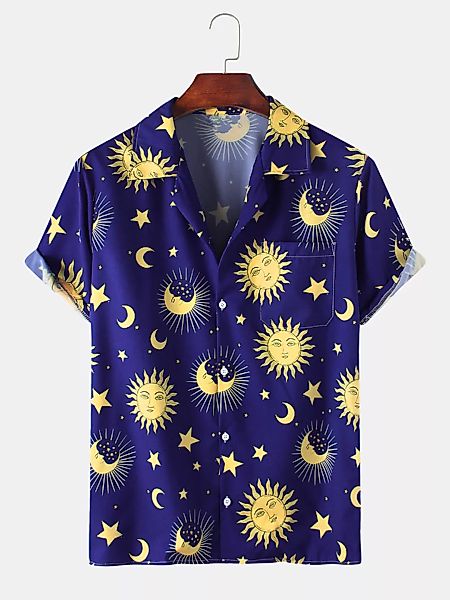 Herren Spaß Cartoon Star Moon Print Strand Casual Shirt günstig online kaufen