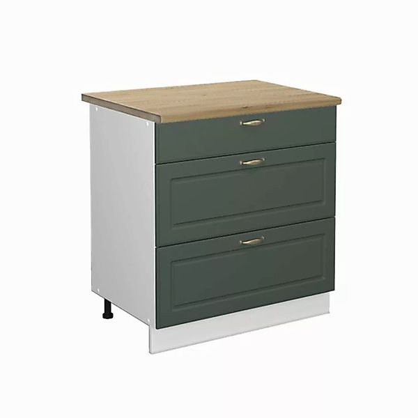 Vicco Unterschrank Fame-Line, Grün-Gold Landhaus/Weiß, 80 cm mit 3 Schublad günstig online kaufen