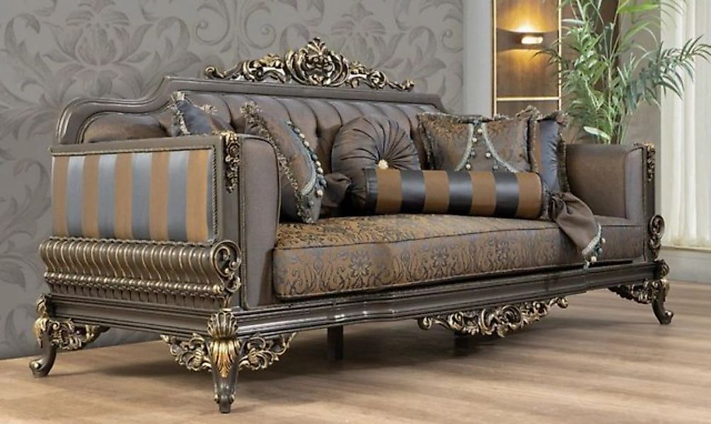 Casa Padrino Sofa Luxus Barock Sofa Blau / Grau / Gold 235 x 93 x H. 115 cm günstig online kaufen