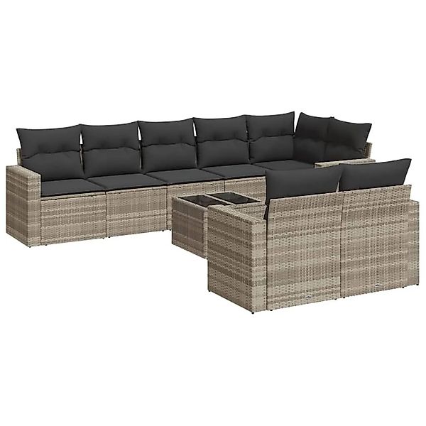 vidaXL 9-Tlg Garten-Sofagarnitur mit Kissen Hellgrau Poly Rattan 3251569 günstig online kaufen