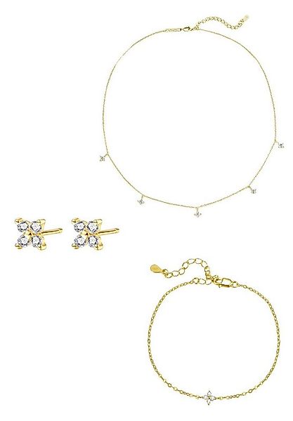 Hey Happiness Ohrring und Ketten Set mit Armband, Kristall Blumen, aus 925 günstig online kaufen