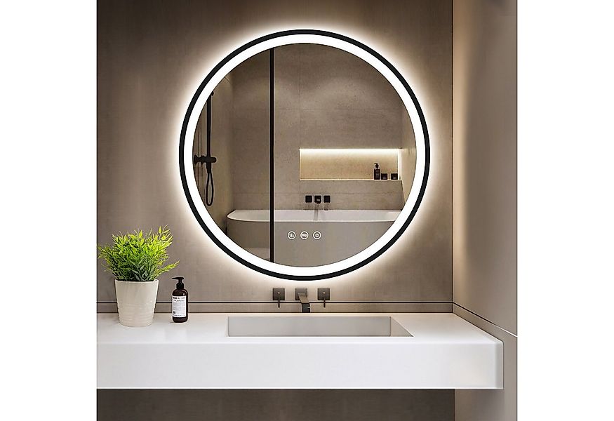 GIMBELEN Badspiegel LED Runder mit Beleuchtung, dimmbar, 3 Lichtfarben (1-S günstig online kaufen