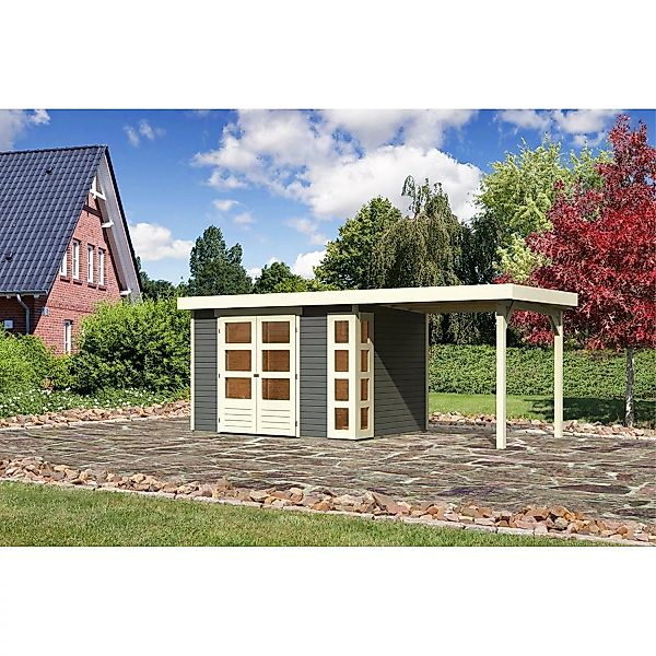 Karibu Holz-Gartenhaus Sölve Terragrau Flachdach Lackiert 298 cm x 213 cm günstig online kaufen