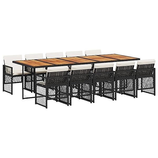 vidaXL 11-tlg Garten-Essgruppe mit Kissen Schwarz Poly Rattan Modell 68 günstig online kaufen