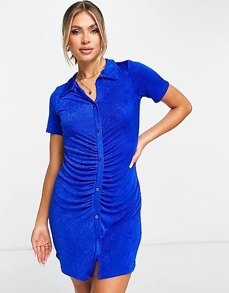 I Saw It First – Anschmiegsames Bodycon-Kleid in Blau mit geraffter, geknöp günstig online kaufen
