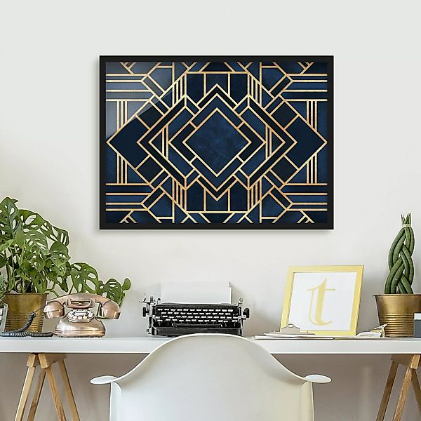 Bild mit Rahmen Abstrakt - Querformat Art Deco Gold günstig online kaufen