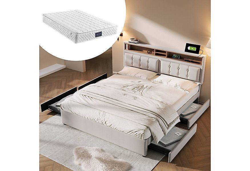 Gotagee Polsterbett Doppelbett Schubladen USB Steckdose 140x200cm Mit Matra günstig online kaufen