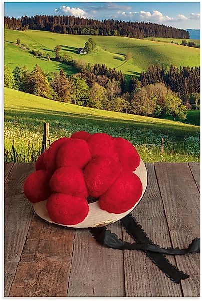 Artland Wandbild »Schwarzwälder Bollenhut auf Holztisch« Wiesen & Baumbilde günstig online kaufen