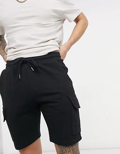 ASOS DESIGN – Jersey-Shorts in Schwarz mit Cargo-Taschen günstig online kaufen