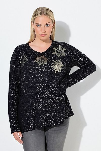Ulla Popken Sweatshirt Sweatshirt Metallic-Druck V-Ausschnitt Langarm günstig online kaufen