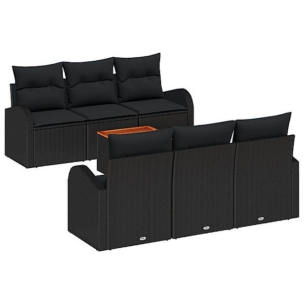 vidaXL Loungesofa 7-teiliges Garten Sofa Set mit Kissen Schwarz Poly Rattan günstig online kaufen