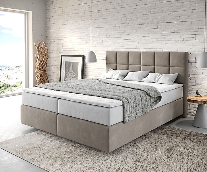 Boxspringbett Dream-Fine 160x200 cm Mikrofaser Beige mit TFK Matratze und V günstig online kaufen