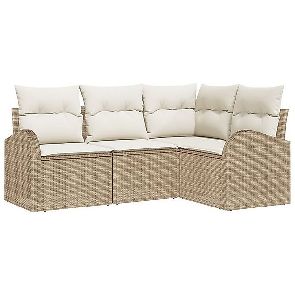 vidaXL Loungesofa 4-teiliges Garten Sofa Set mit Kissen Beige Poly Rattan, günstig online kaufen