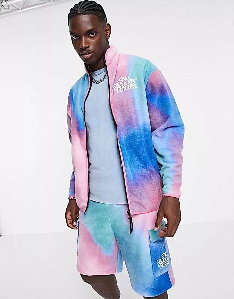 ASOS DESIGN – Oversize-Trainingsjacke aus Polarfleece mit abstraktem Print günstig online kaufen