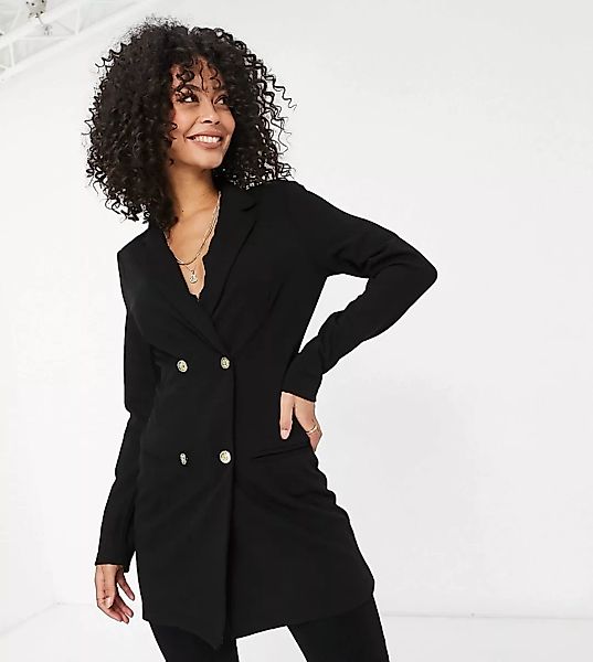 ASOS DESIGN Tall – Schickes, zweireihiges Blazerkleid aus Jersey in Schwarz günstig online kaufen