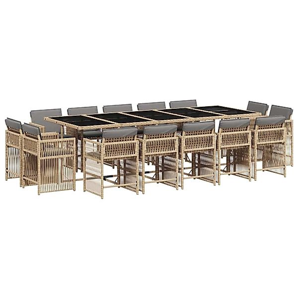 vidaXL 15-Tlg Garten-Essgruppe mit Kissen Beigemischung Poly Rattan 3211776 günstig online kaufen
