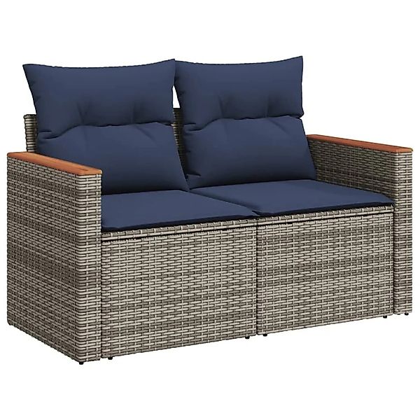 vidaXL Gartensofa mit Kissen 2-Sitzer Grau Poly Rattan 366159 günstig online kaufen