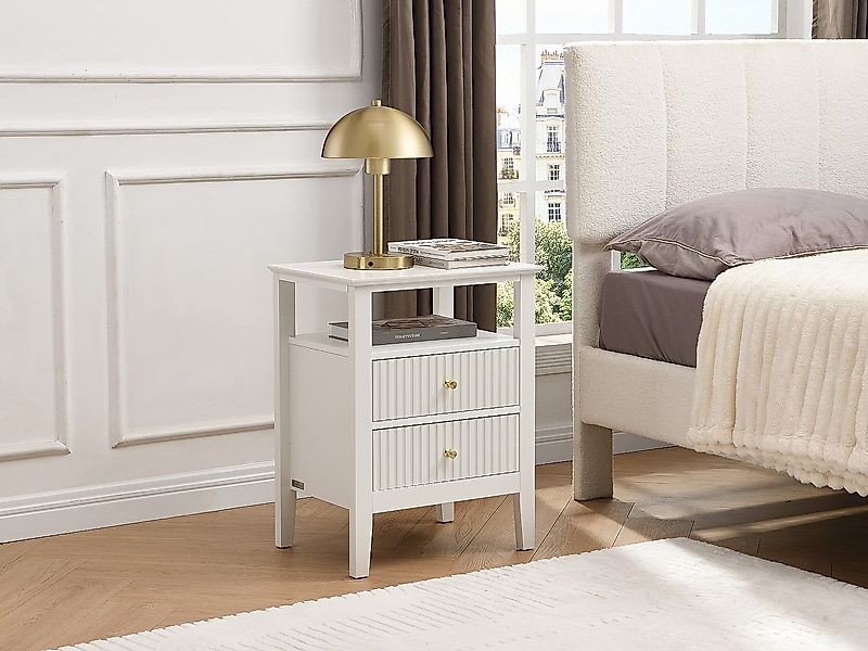 Nachttisch 2er-Set 2 Schubladen & 1 Ablage – MDF – Weiß – NIRIVA günstig online kaufen