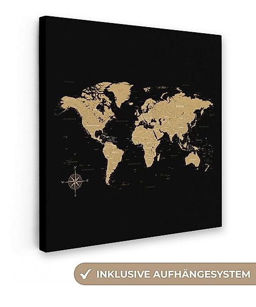 OneMillionCanvasses® Leinwandbild Weltkarte - Beige - Schwarz, Fotodruck (1 günstig online kaufen