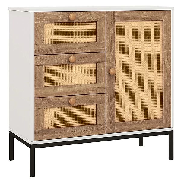Costway Sideboard Rattan mit 1 Tür 3 Schubladen 80 x 35 x 80,5 cm günstig online kaufen
