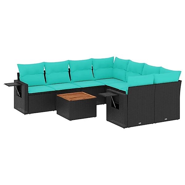 vidaXL 9-Tlg Gartensofa-Set mit Kissen Schwarzes Polyrattan 3224489 günstig online kaufen