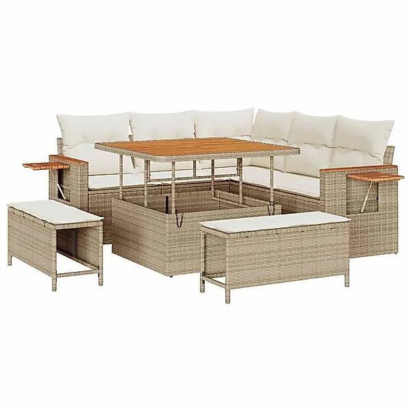 vidaXL Gartensofa-Set mit Kissen 9 Stk Beige und Creme Poly-Rattan 3365116 günstig online kaufen