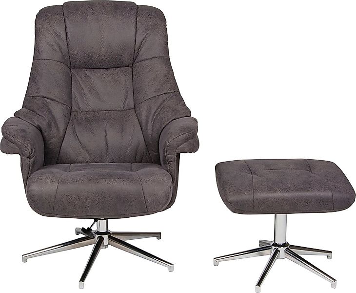 Relax-Sessel 360° drehbar mit Hocker OLVERA von Duo Collection Anthrazit / günstig online kaufen