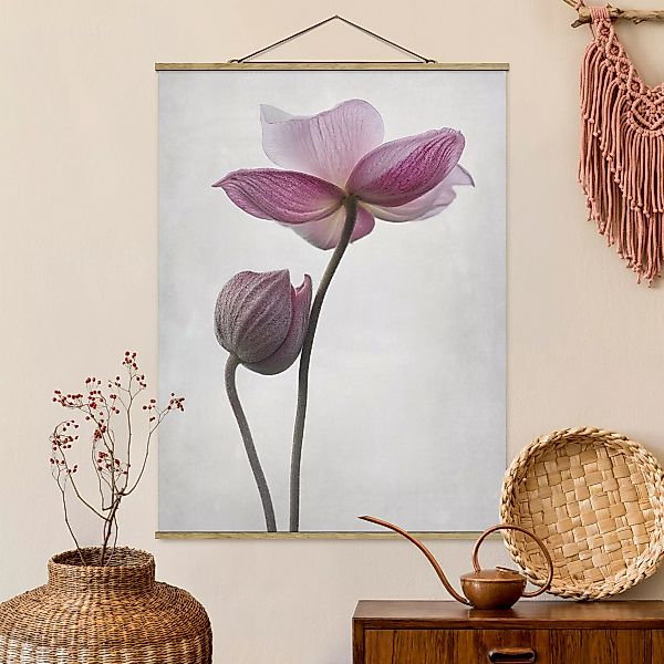 Stoffbild Blumen mit Posterleisten - Hochformat Anemonen in rosa günstig online kaufen