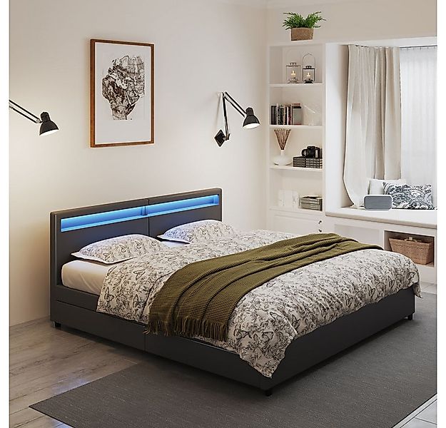 HOME DELUXE Kunstlederbett LED Bett mit Schubladen - 200 x 200 cm / 270 x 2 günstig online kaufen
