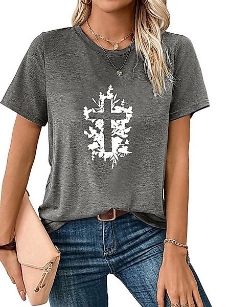 PYL Rundhalsshirt Damen Sommer bequemes t shirt mit Kreuzen Ausgefallene Pr günstig online kaufen