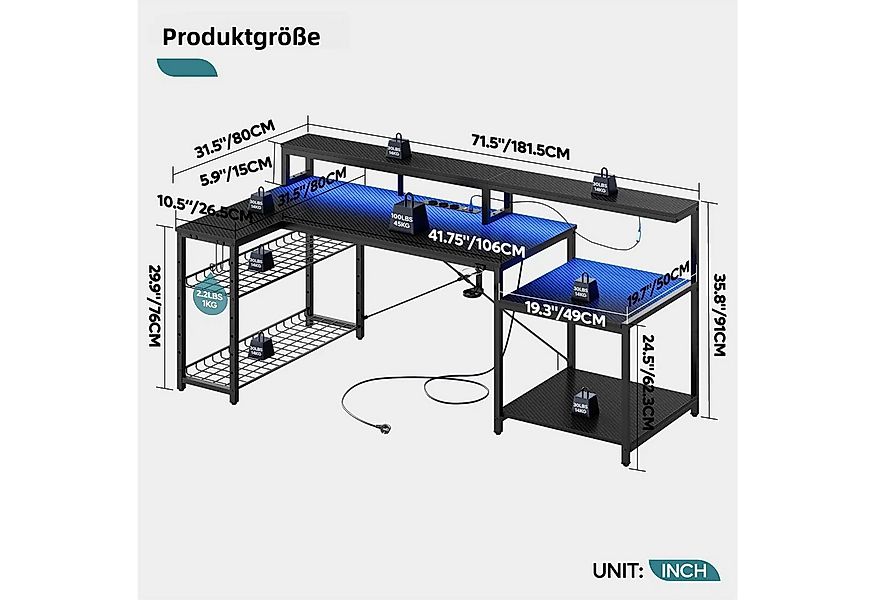 Bestier Gamingtisch 181 x 80 cm Computertisch, L-förmiger Schreibtisch (Gam günstig online kaufen