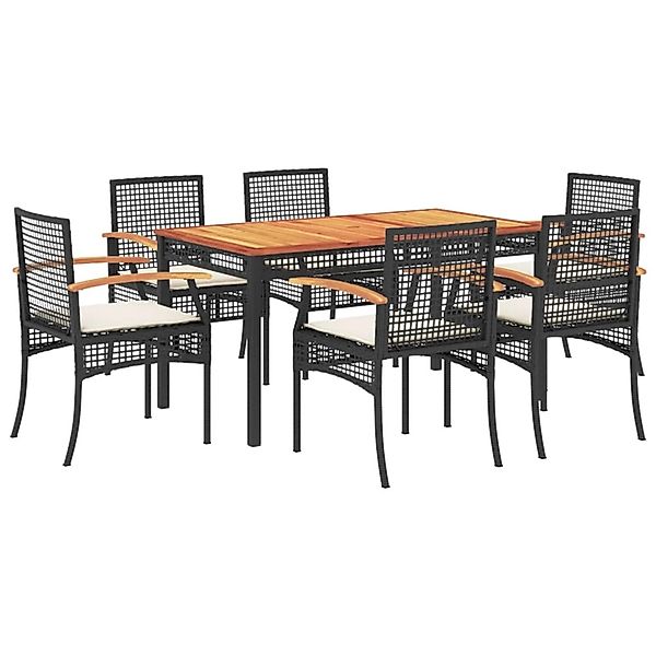 vidaXL 7-Tlg Garten-Essgruppe mit Kissen Schwarz Poly Rattan 3213563 günstig online kaufen