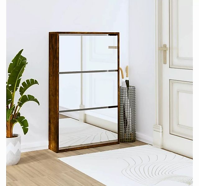 furnicato Schuhschrank mit Spiegel 3 Fächer Räuchereiche 63x17x102,5 cm günstig online kaufen