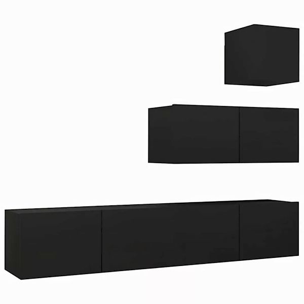 vidaXL TV-Schrank 4-tlg TV-Schrank-Set Schwarz Spanplatte TV-Konsole für Fe günstig online kaufen